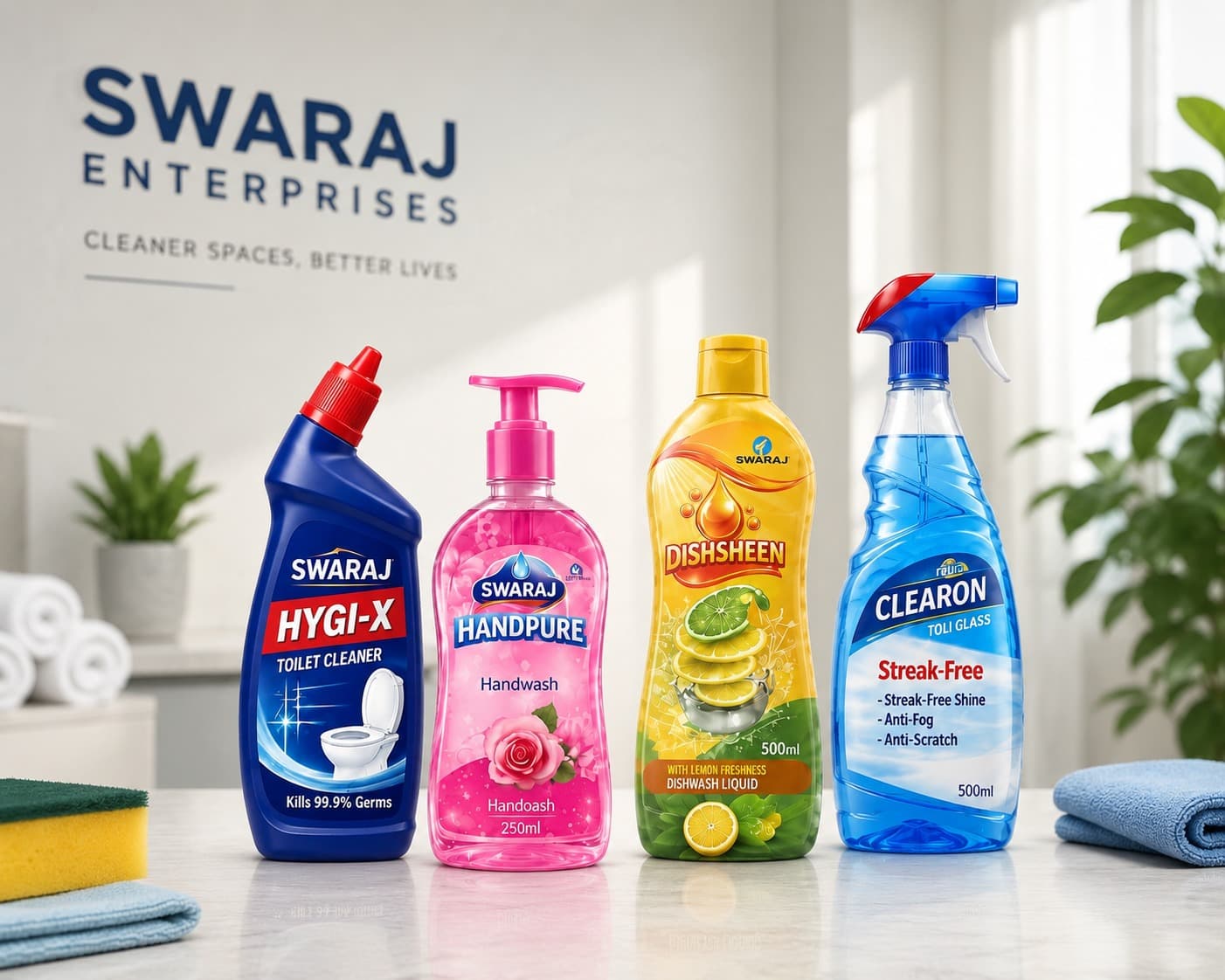 Swaraj Enterprises product range - Hygix, Handpure, Dishsheen, Clearon